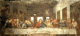 Тайная вечеря - фреска Леонардо да Винчи - до реставрации. Просмотр увеличенного изображения  1000х450 в новом окне