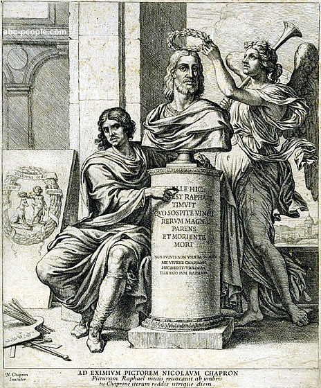 Fame crowning a bust of Raphael