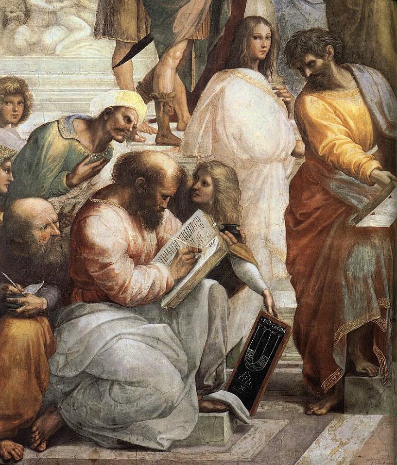 Pythagoras is represented by his theory of mathematical harmony