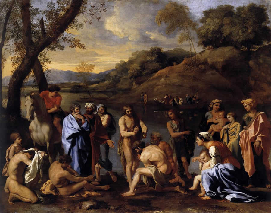 Иоанн Креститель крестит людей