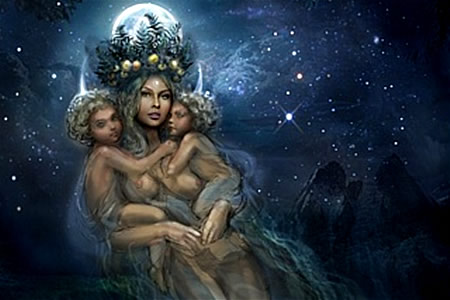Богиня Купальница с близнецами Костромой и Купалой Богиня Купальница с близнецами Костромой и Купалой